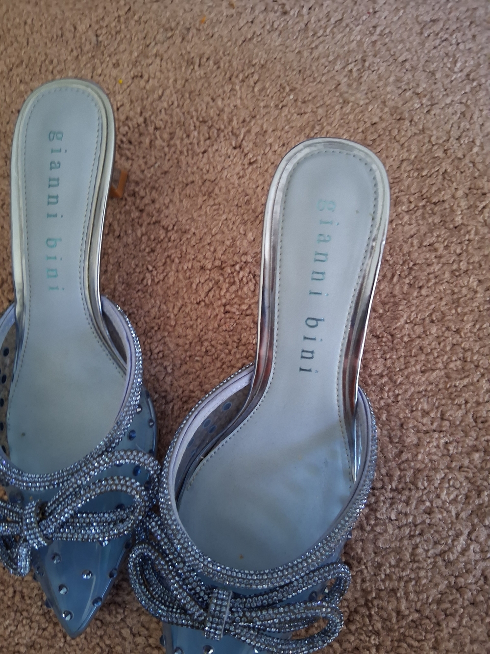 Women's Sz 8 Gianni Bini Blue Pointed Toe Embellished Mule Excellent Condition - Picture 9 of 10